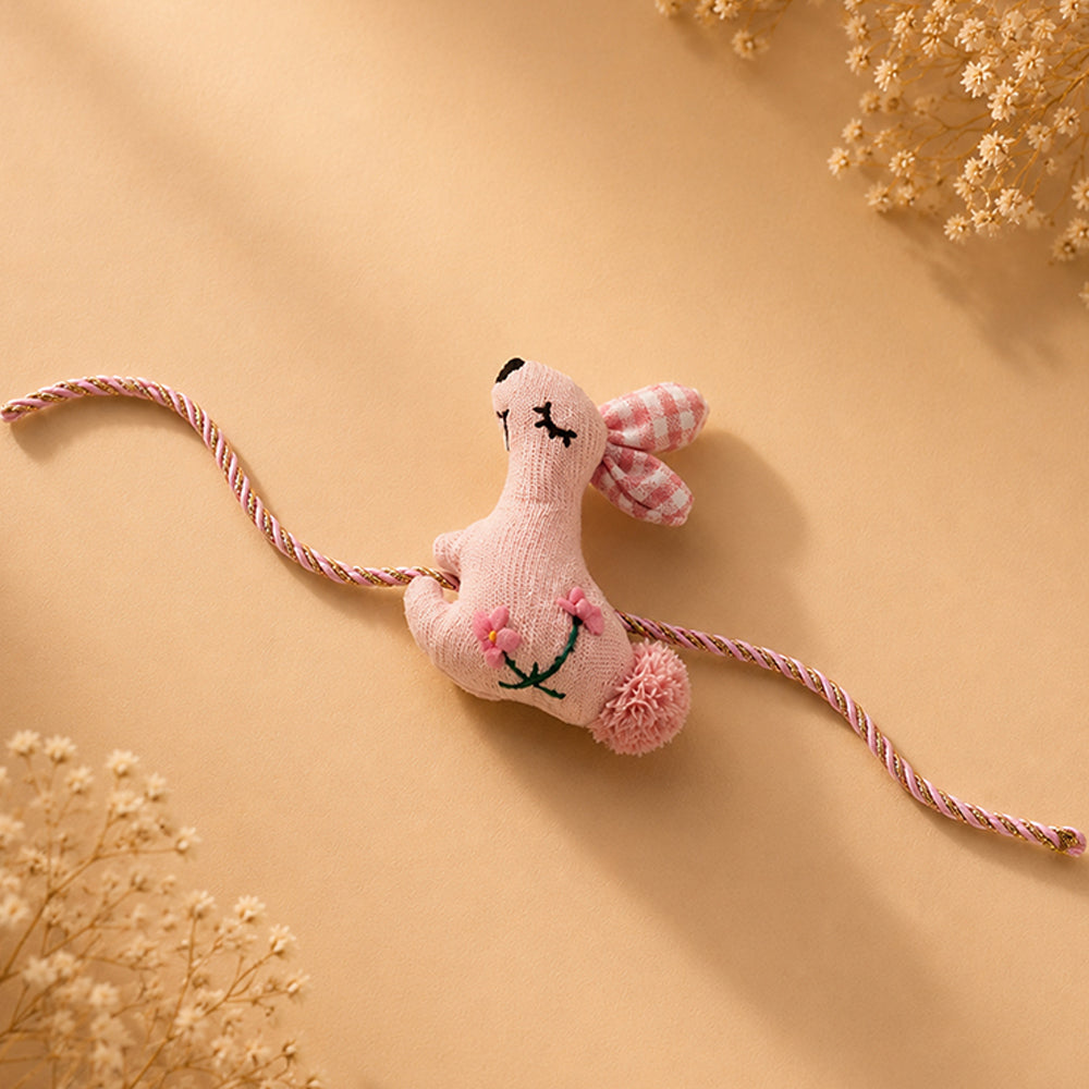 Dual-Style Plush Rakhi & Brooch for Kids - Floral Bunny image 5
