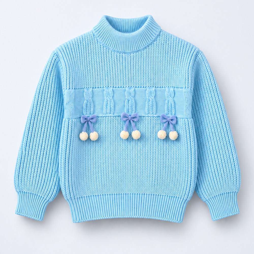 Little Surprise Box Bow & Pom-Pom Knitted Winter Cardigan for Girls