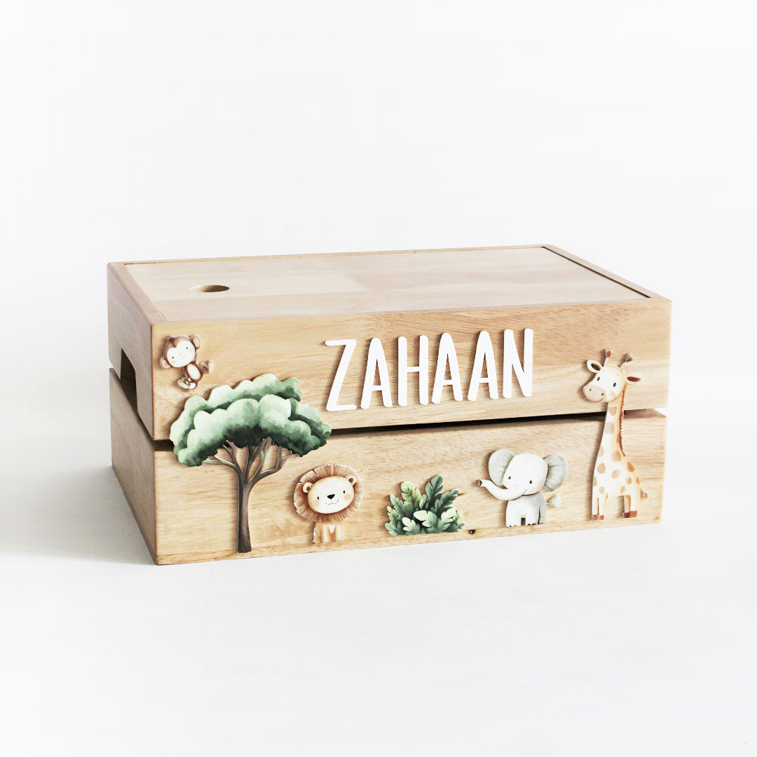 Personalized Wooden Storage Box - Multiple Designs - Jungle Theme - image 1