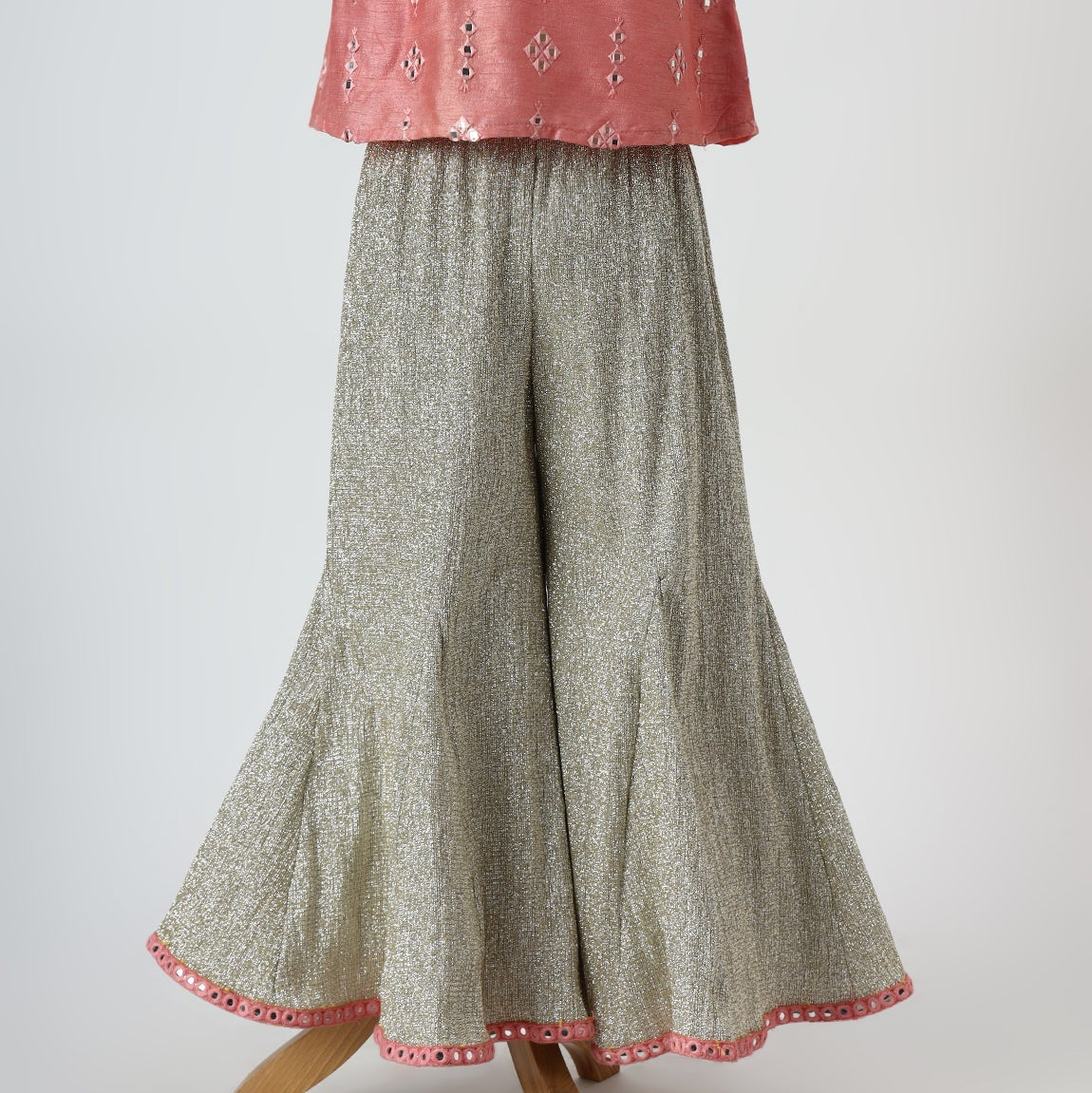 Peach & Silver Grey Mirror Embroidered Crop Top & Palazzo Set - image 1