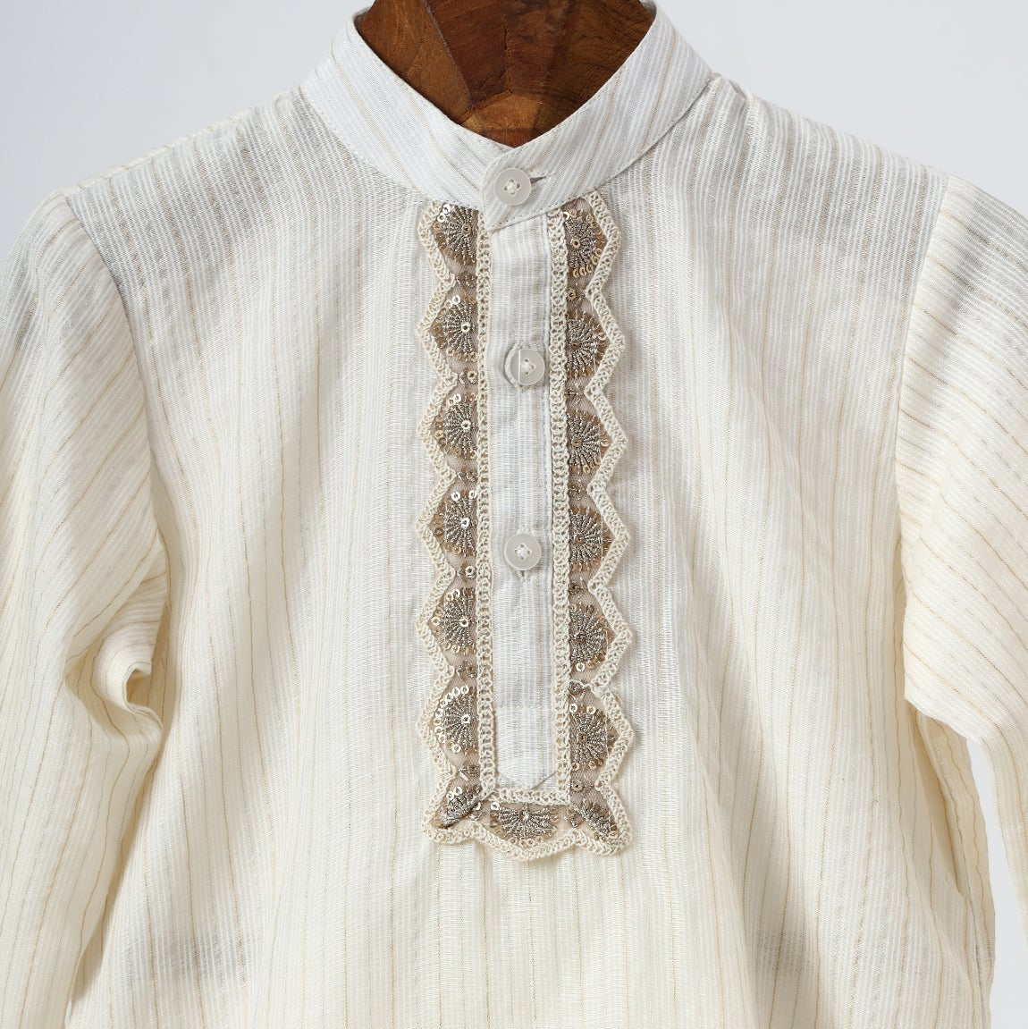 Off White Silver Lurex Kurta Pyjama Set - image 2