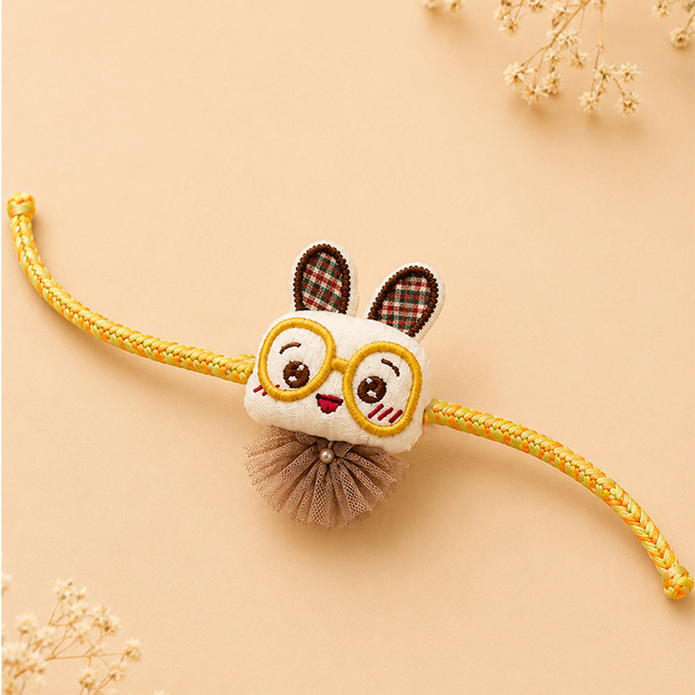 Dual-Style Plush Rakhi & Brooch for Kids - Glasses Bunny image 5