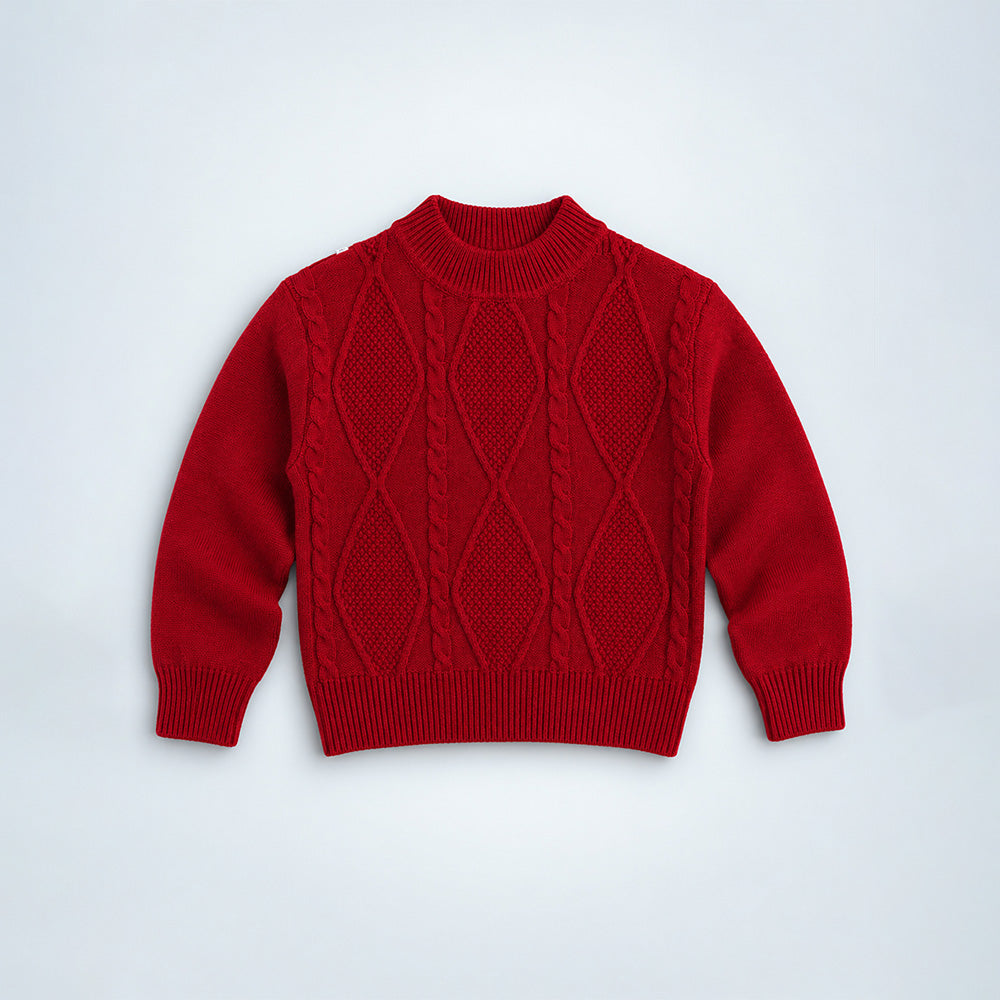 Little Surprise Box, Maroon Cable-Knit Winter Cardigan, Christmas Sweater for Kids
