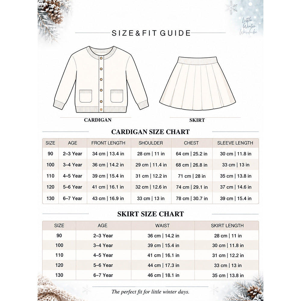 Little Surprise Box, Maroon Ruffle-Collar Sweater & Pleated Skirt with Bow Pom-Pom Clip, Winterwear 2 Pcs Set for Girls