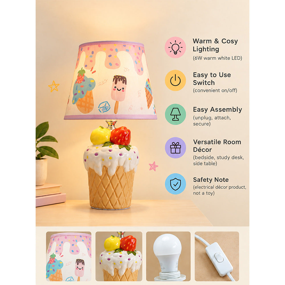 Little Surprise Box, Pink ceramic Ice Cream Table side Bed Table Lamp, Kids Room Decor