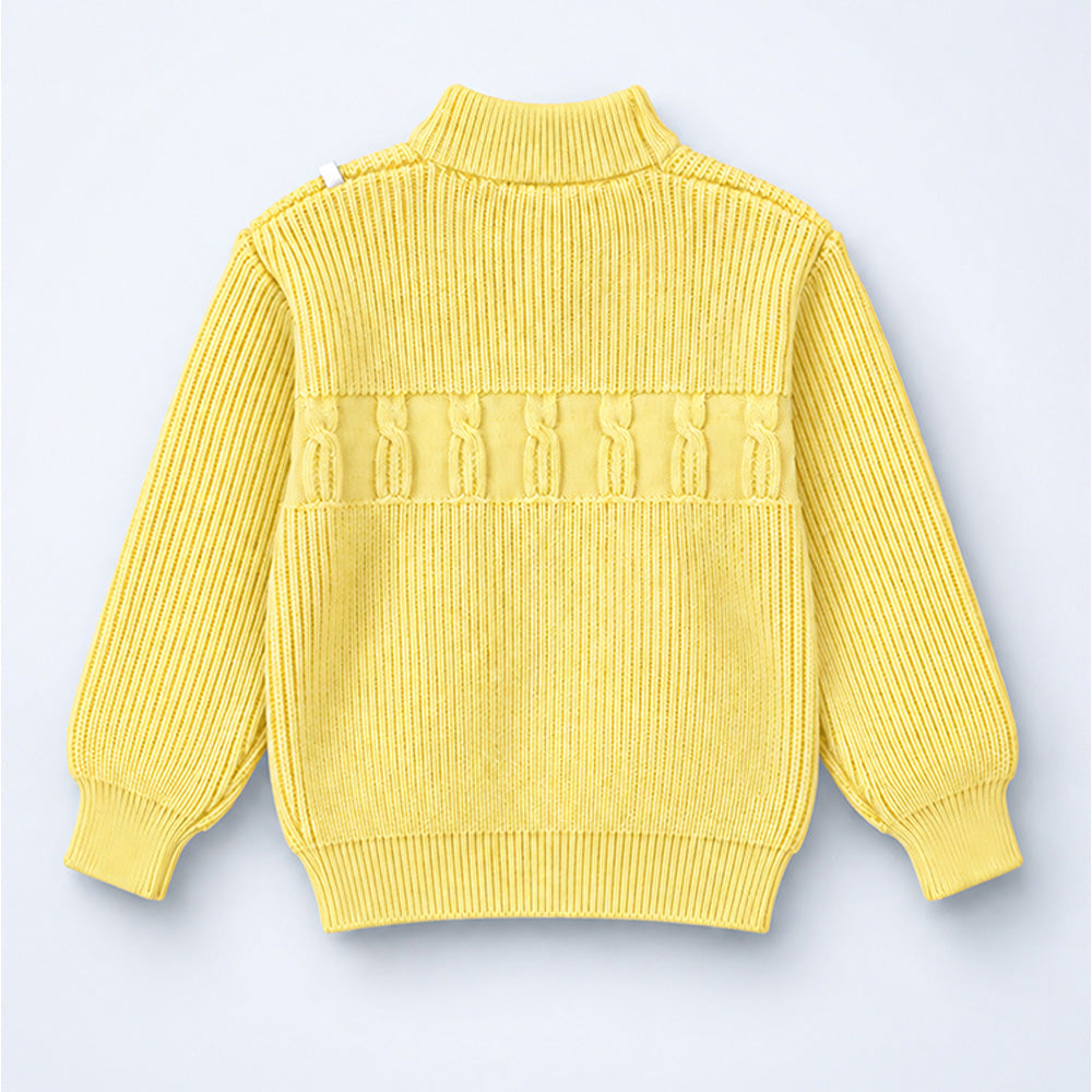 Little Surprise Box, Yellow Bow & Pom-Pom Knitted Winter Cardigan Sweater for Girls