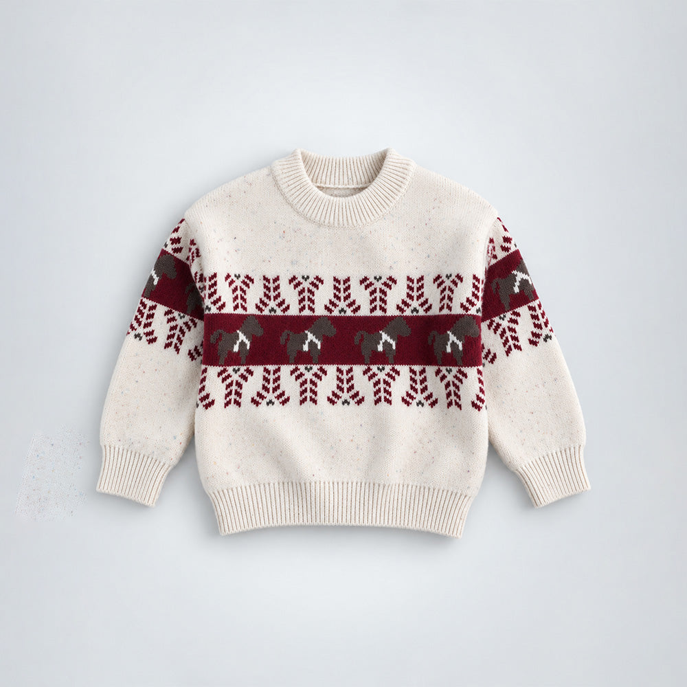 Little Surprise Box Horse Pattern Christmas Winter Cardigan for Kids