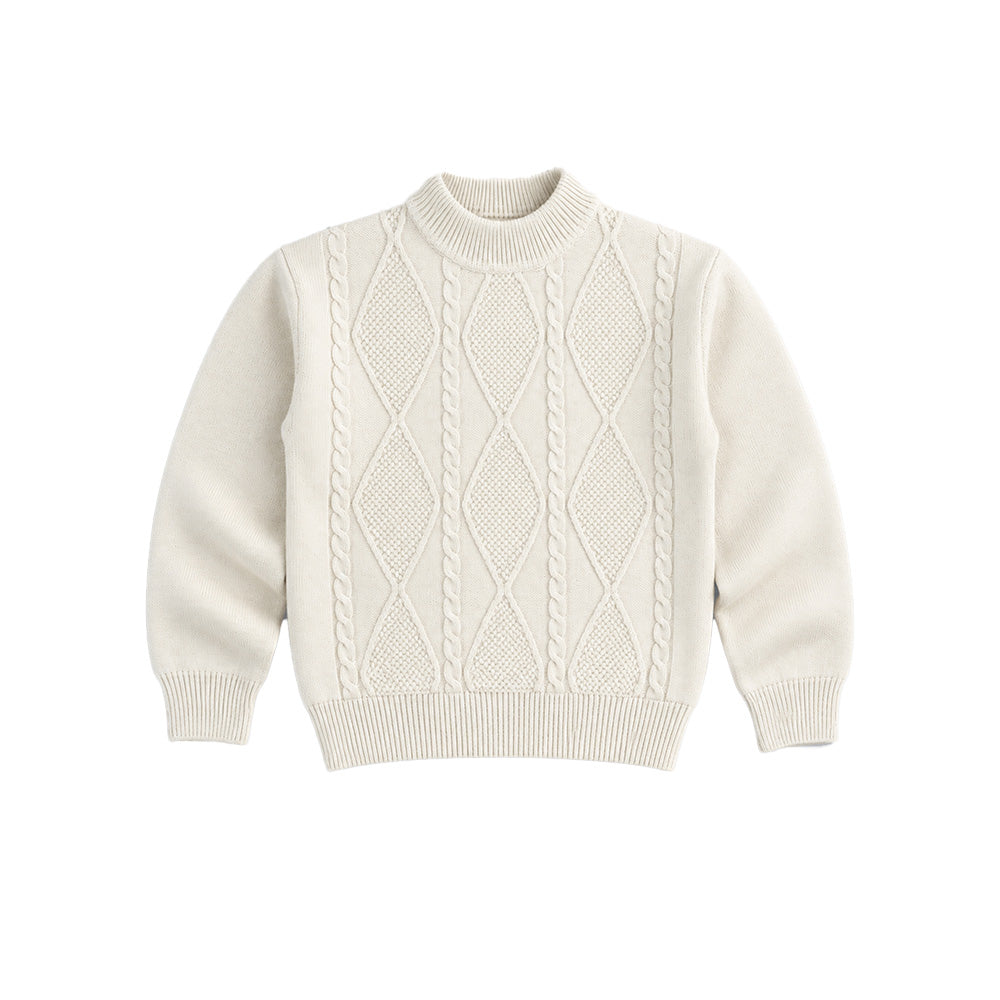 Little Surprise Box, Cream Cable-Knit Winter Cardigan, Christmas Sweater for Kids