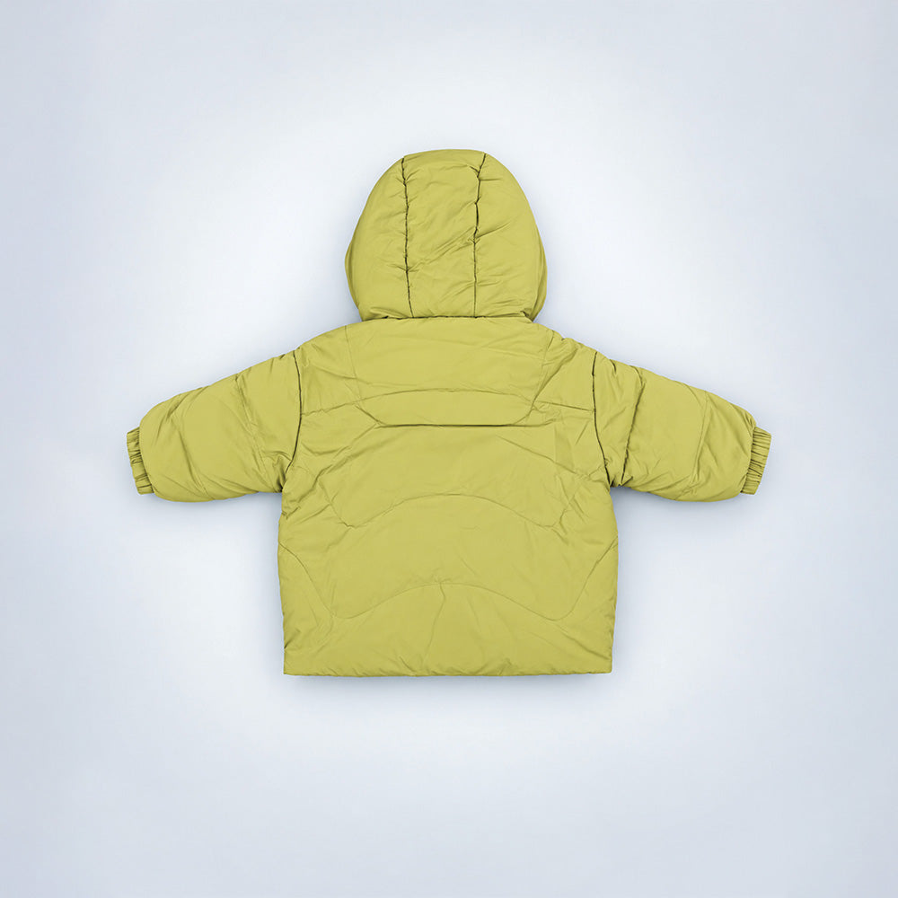 Little Surprise Box Olive Green Dino-Themed Quilted Hooded Winter Jacket for Kids