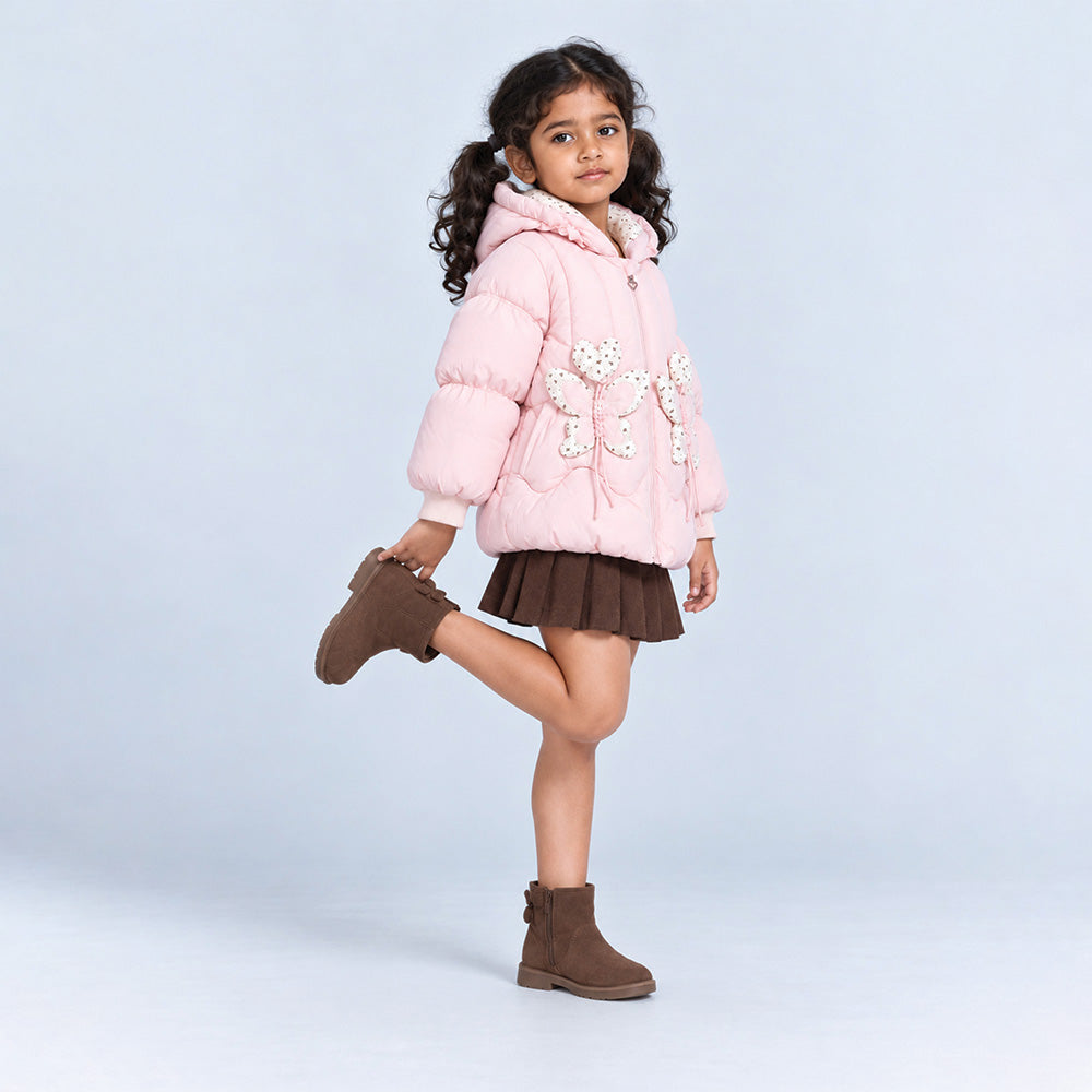 Little Surprise Box Peach Butterfly Heart Quilted Hooded Winter Jacket for Kids