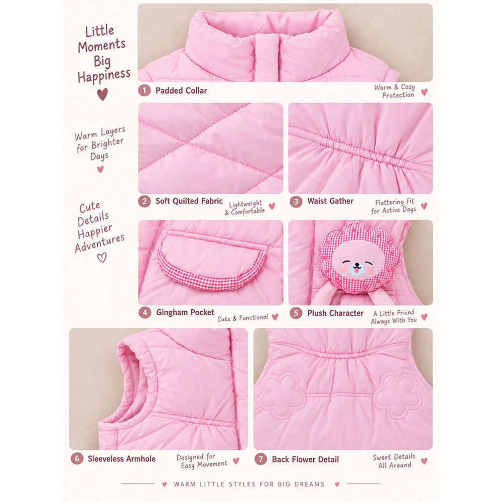 Little Surprise Box Pink Teddy Puffer Sleeveless Winter Jacket for Kids