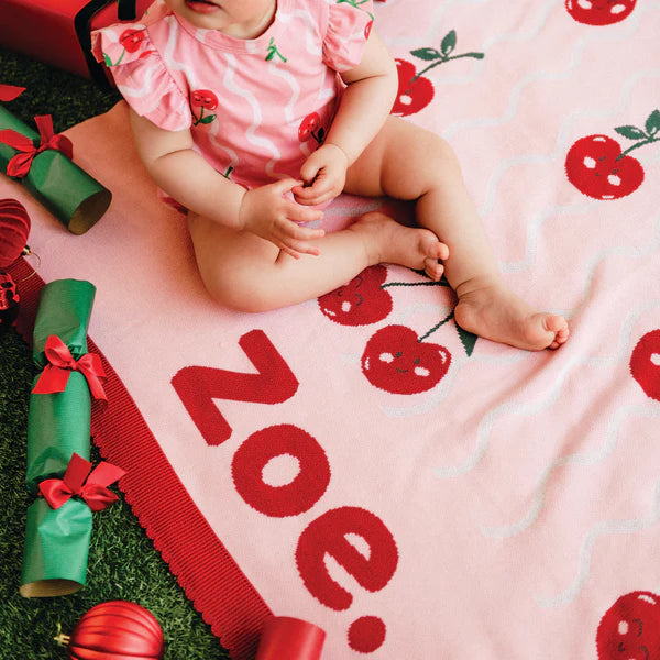 Personalised Name Blanket Collection - Namely Co - Cherry Squiggle - Flamingo / Bittersweet