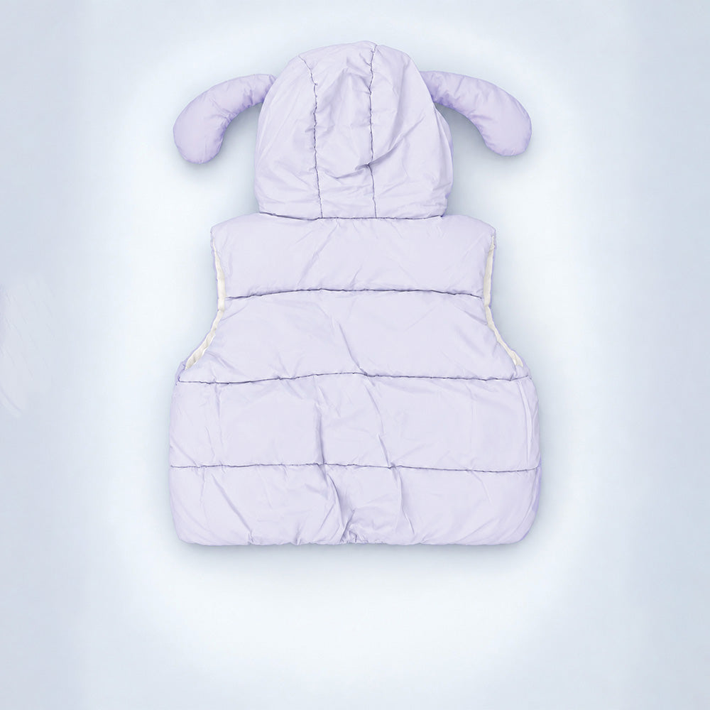 Little Surprise Box Purple Polka Dots Cute Character-Themed Quilted Hooded Sleeveless Winter Jacket for Kids