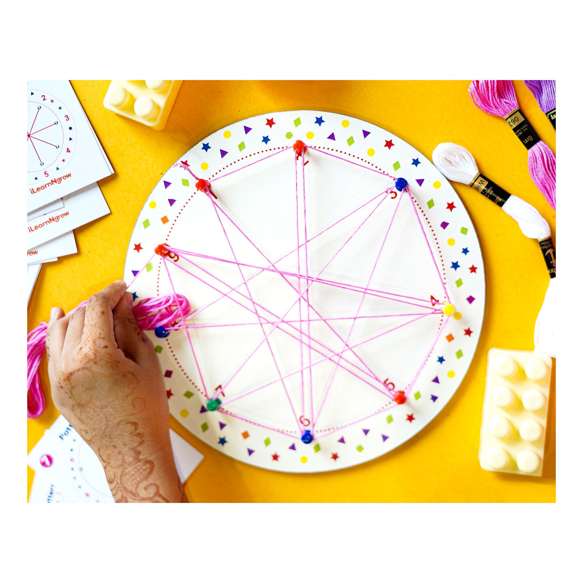 iLearnNGrow Winding Thread Pattern Board with 30 plus pattern cards for Kids Motor Skill Development