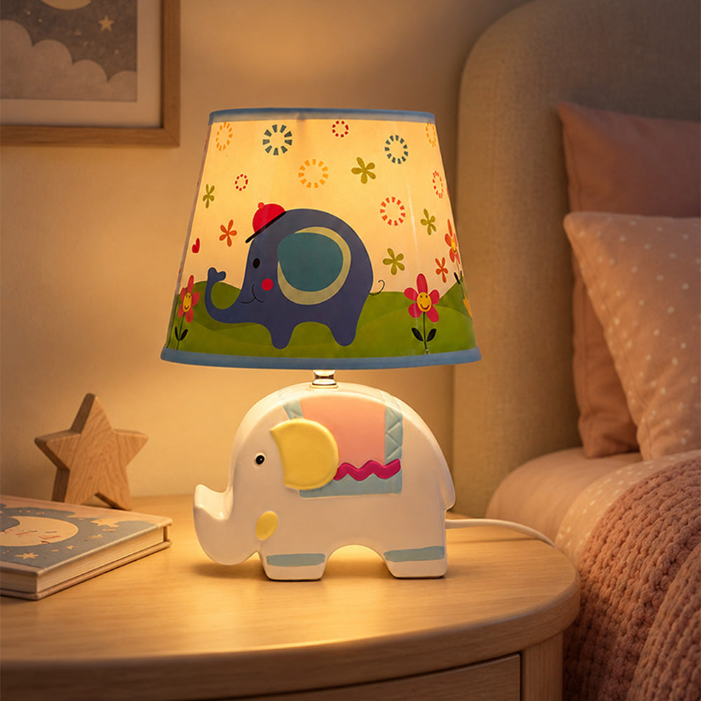 Little Surprise Box, Pink ceramic Elephant side Bed Table Lamp, Kids Room Decor
