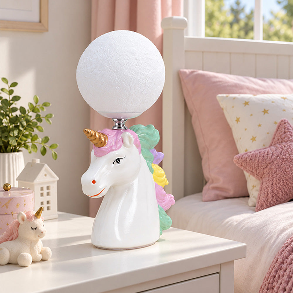 Little Surprise Box, White ceramic Unicorn Moon, side Bed Table Lamp, Kids Room Decor