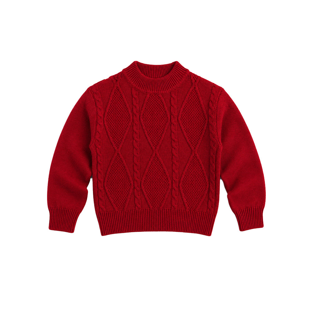 Little Surprise Box, Maroon Cable-Knit Winter Cardigan, Christmas Sweater for Kids