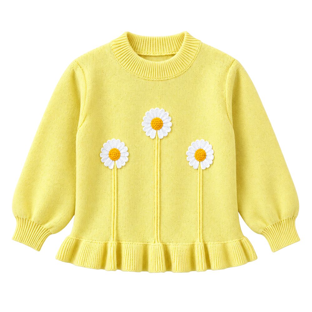 Little Surprise Box, Yellow Daisy Knitted Peplum Winter Cardigan Sweater for Girls