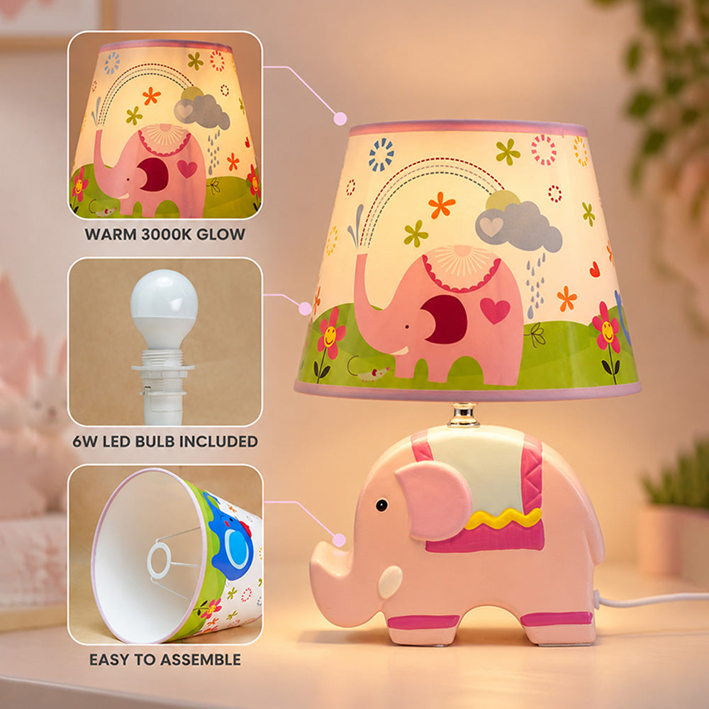 Little Surprise Box, Orange ceramic Dino side Bed Table Lamp, Kids Room Decor