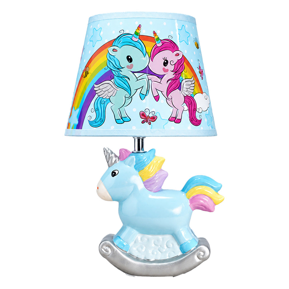Little Surprise Box, Pink ceramic Rocking Unicorn side Bed Table Lamp, Kids Room Decor