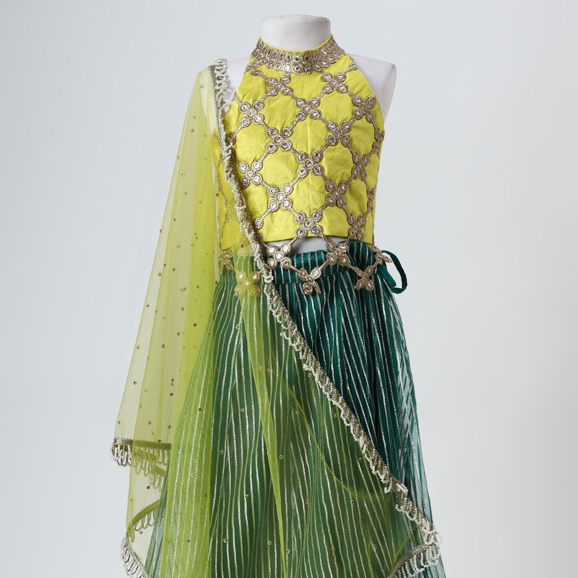 Yellow & Green Organza Mirrorwork Lehenga Set - MMR13 - image 3