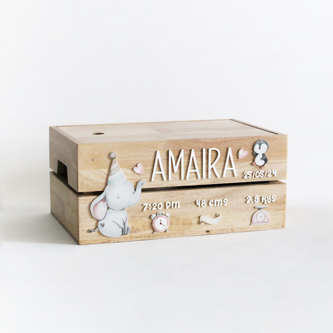 Personalized Wooden Storage Box - Multiple Designs - Birth Statistics Girl Theme - image 1