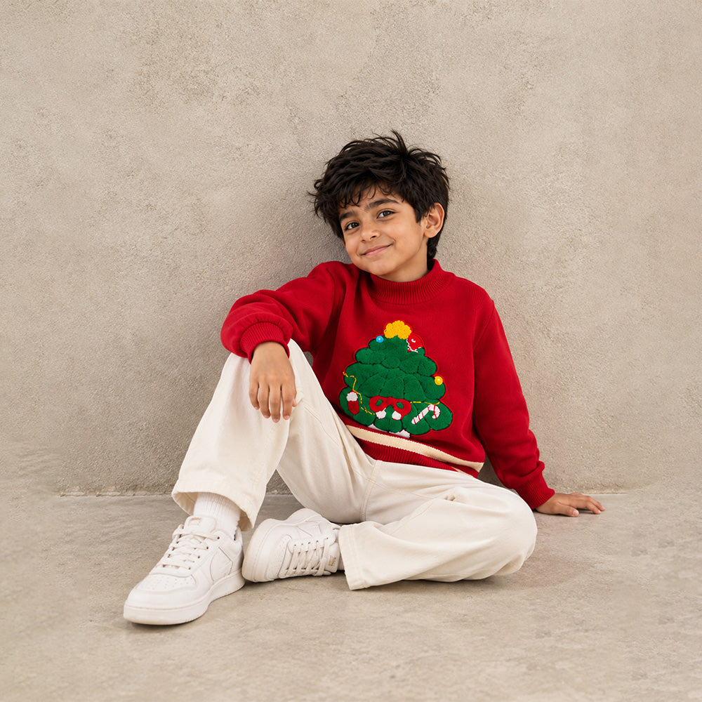 Little Surprise Box, XMAS Tree Star Knitted Winter Cardigan, Christmas Sweater for Kids