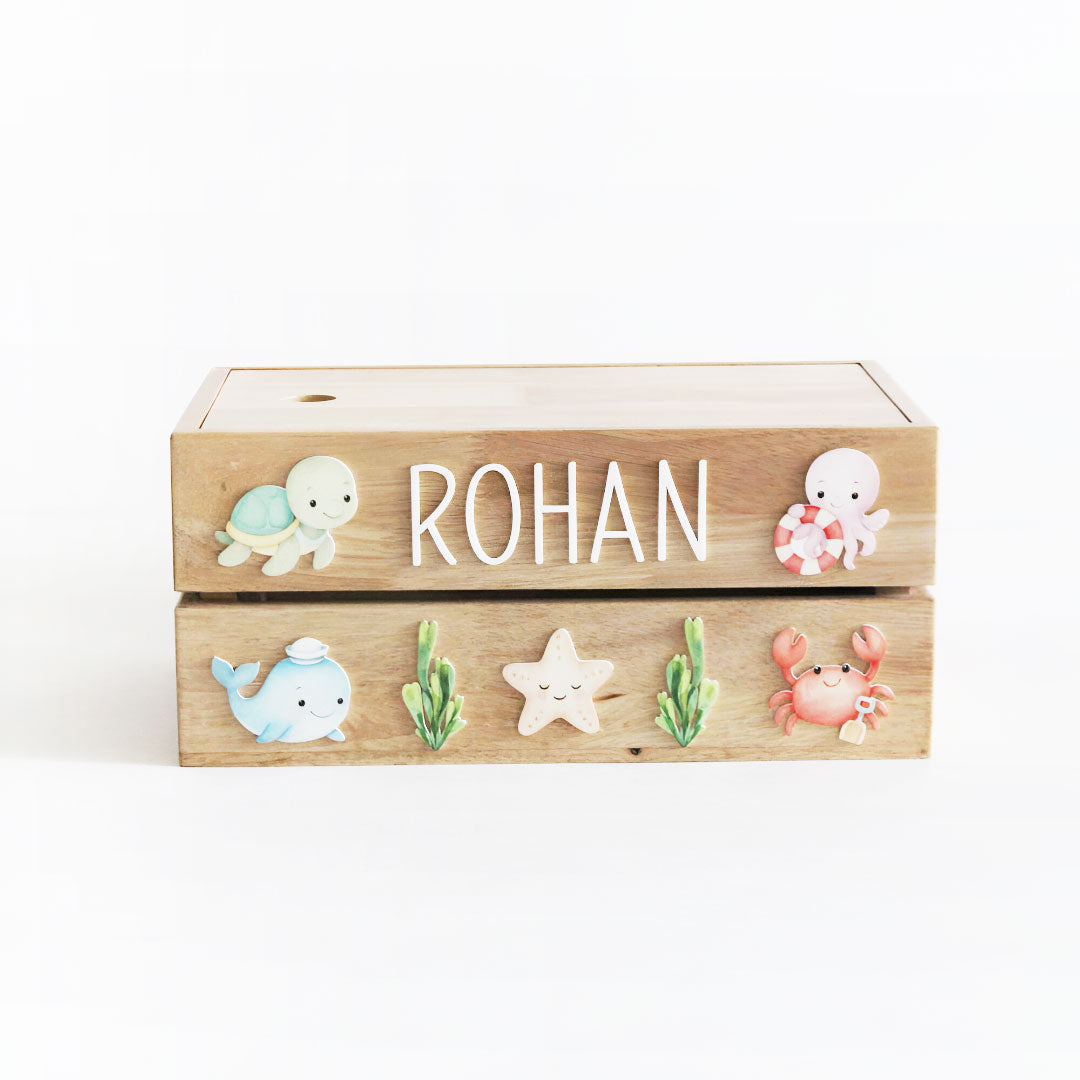 Personalized Wooden Storage Box - Multiple Designs - Sea Creatures Theme - image 2