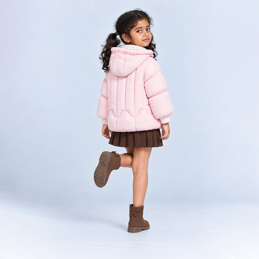 Little Surprise Box Peach Butterfly Heart Quilted Hooded Winter Jacket for Kids