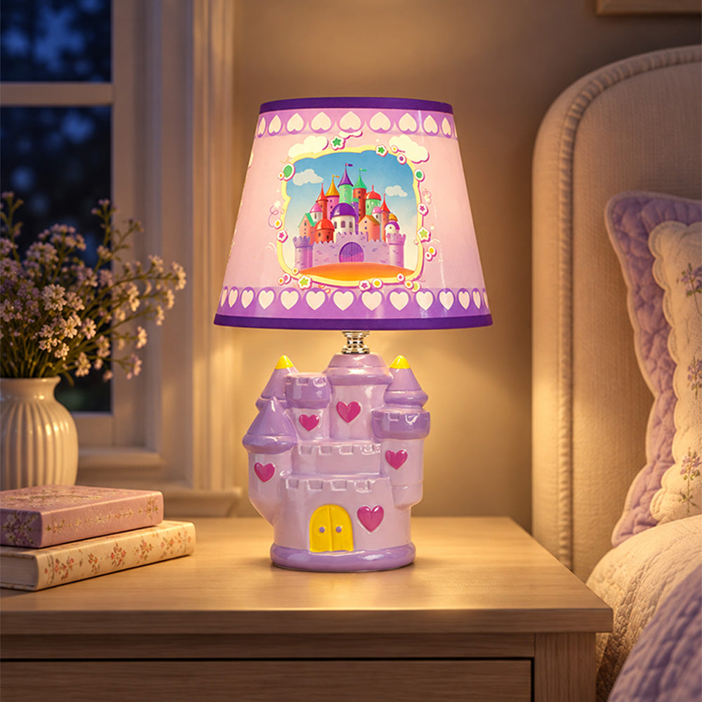 Little Surprise Box, Pink Princess ceramic Castle side Bed Table Lamp, Kids Room Decor