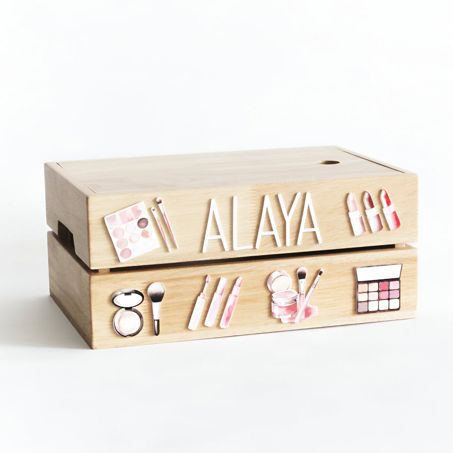 Personalized Wooden Storage Box - Multiple Designs - Makeup Theme - image 1