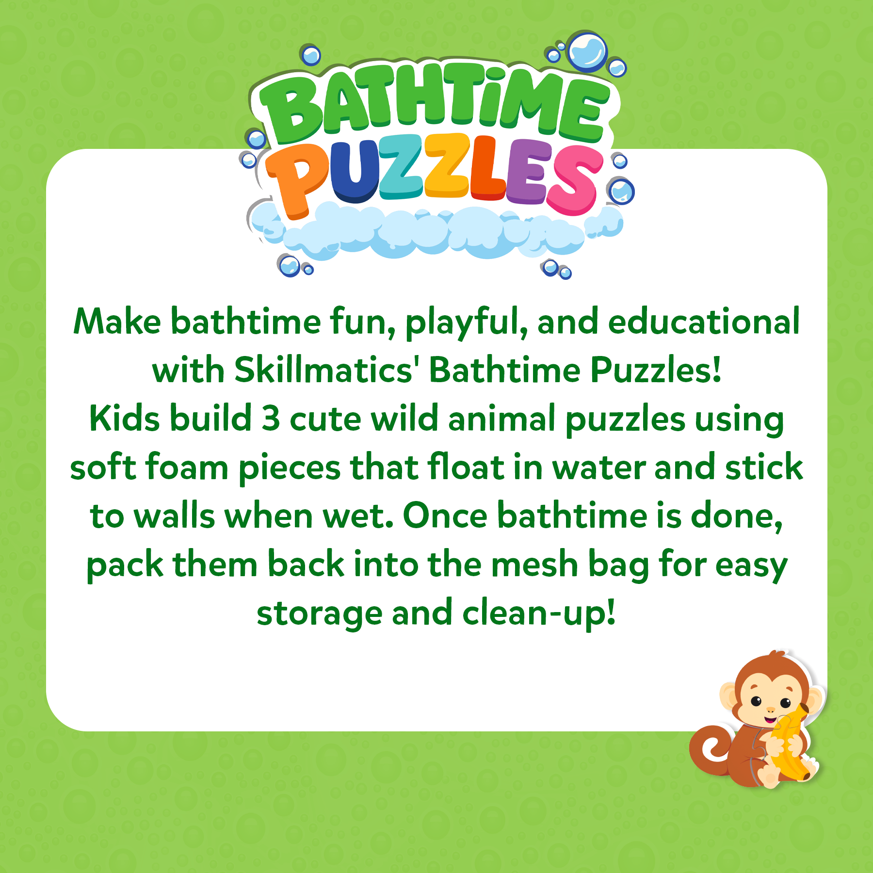 Skillmatics Bathtime Puzzles – Floating Foam Animal Puzzles - Wild Animals