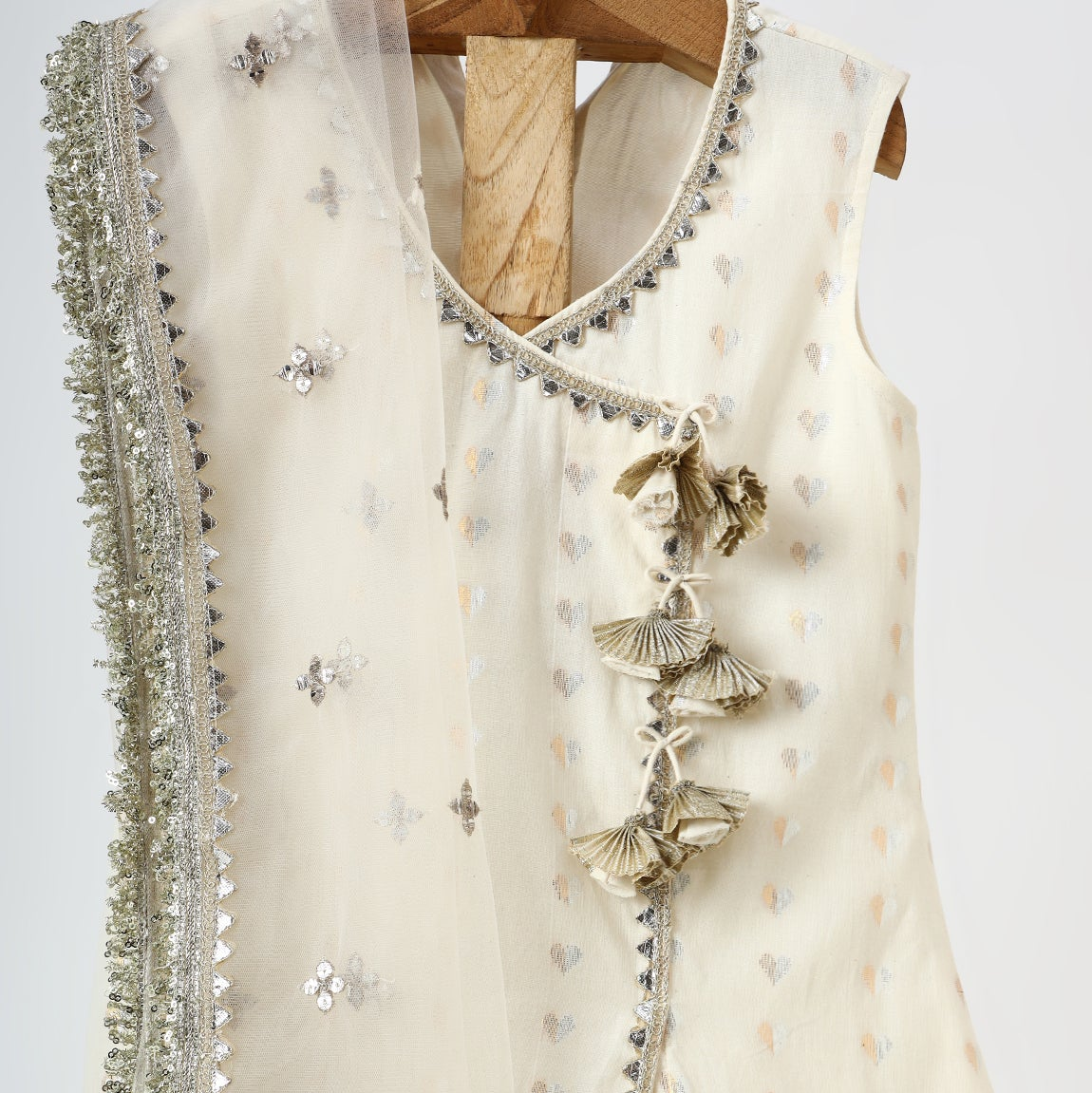 Off White Mirror Embellished Angrakha Kurta Sharara Set