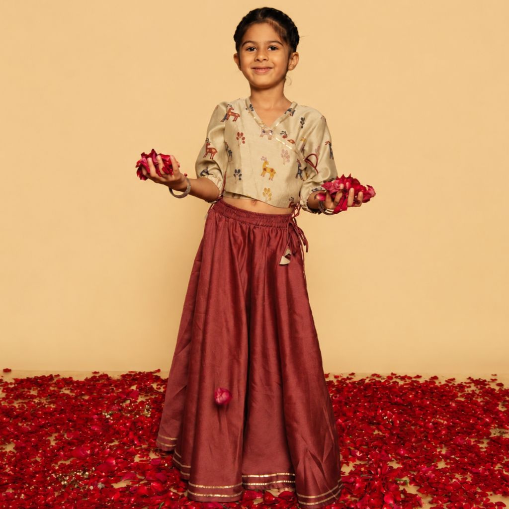 Chanderi Lehenga Set | Hand-Block Printed (Gota Work)