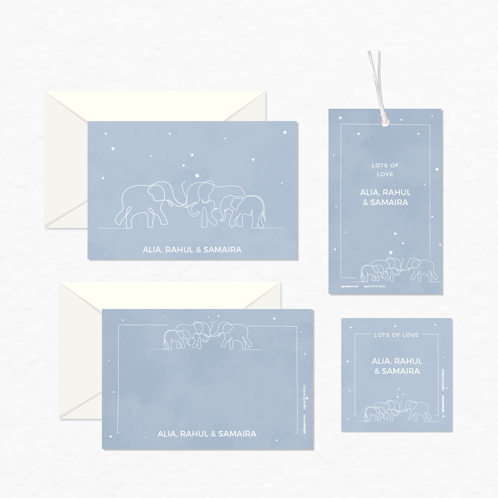 Personalised Stationery Gift Set - Family of 3, Set of 24 or 48 <br> WallPaperScissor x My Baby Babbles Exclusive