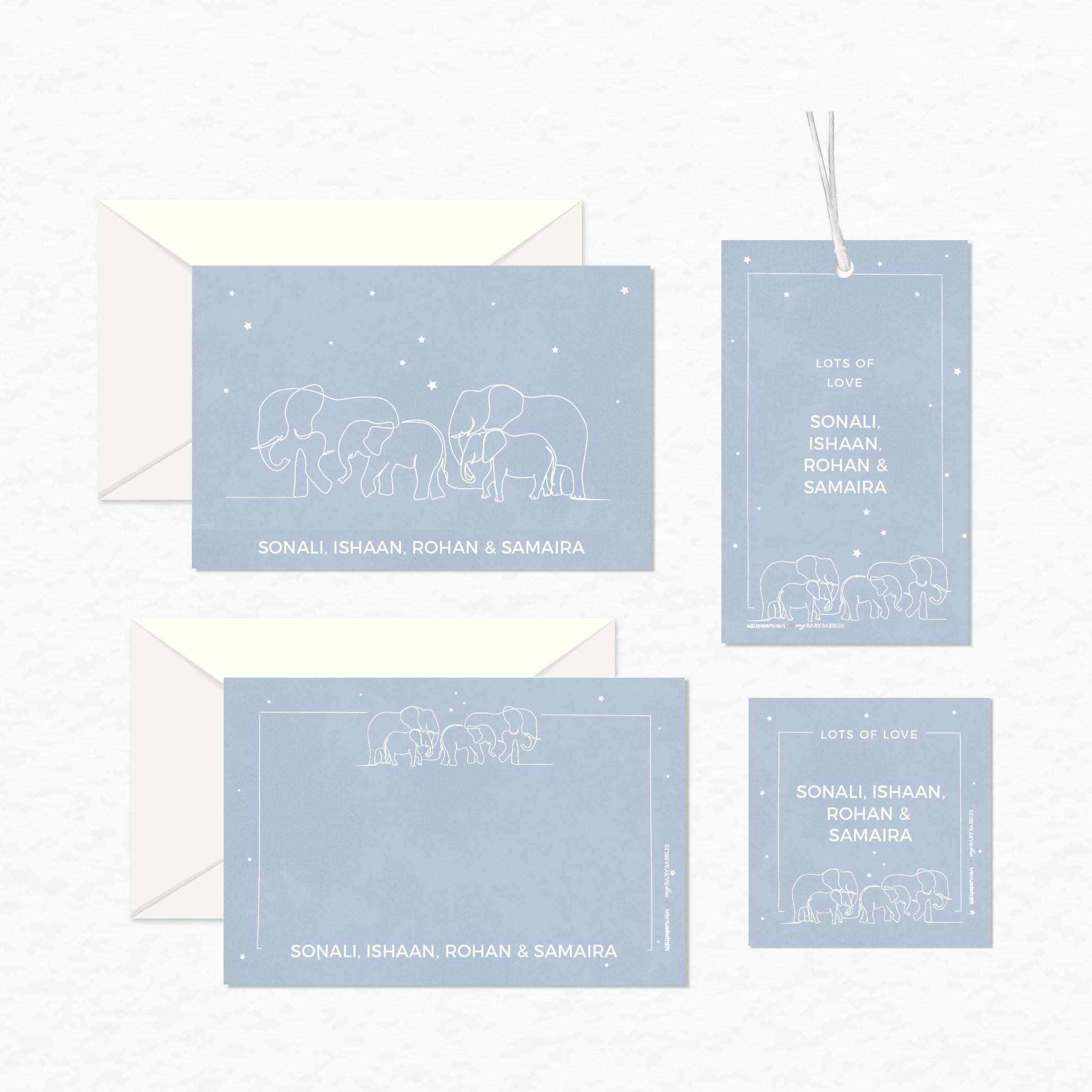 Personalised Stationery Gift Set - Family of 4, Set of 24 or 48 <br> WallPaperScissor x My Baby Babbles Exclusive