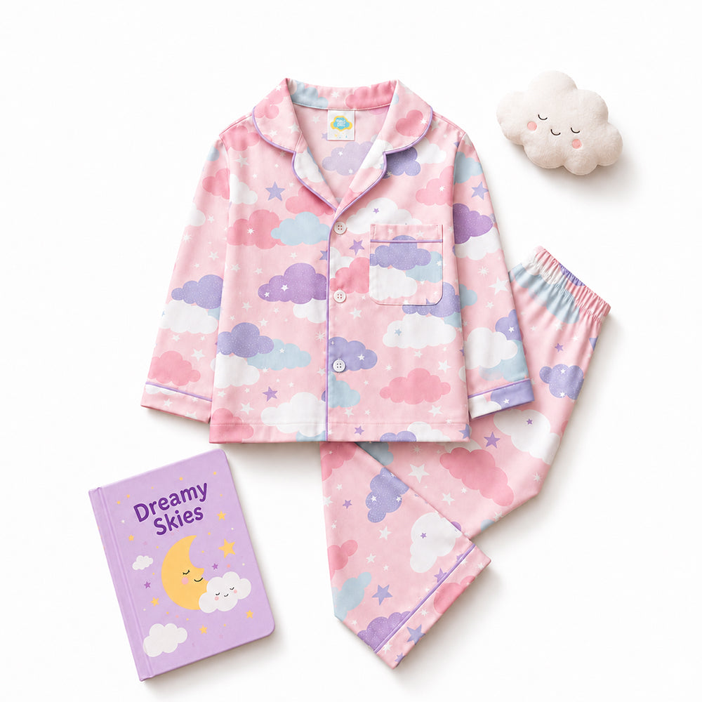 Fancy Fluff Pink Sky pure cotton night suit for kids