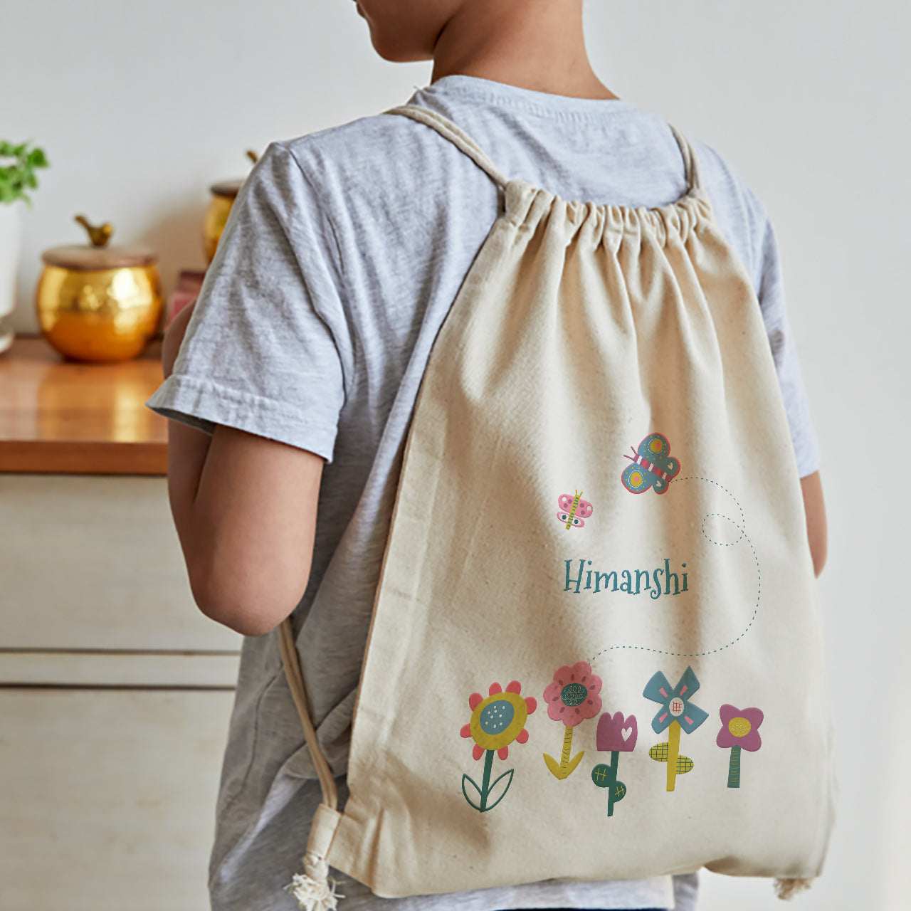 Personalised Drawstring Bag - Flower Power