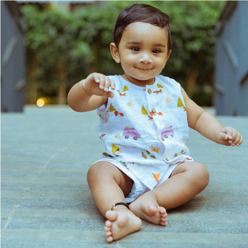Organic Muslin Vest & Shorts Set-Pack Of 2