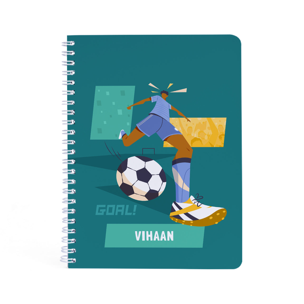 Personalised Spiral Notebook - Football Goals, Boy
