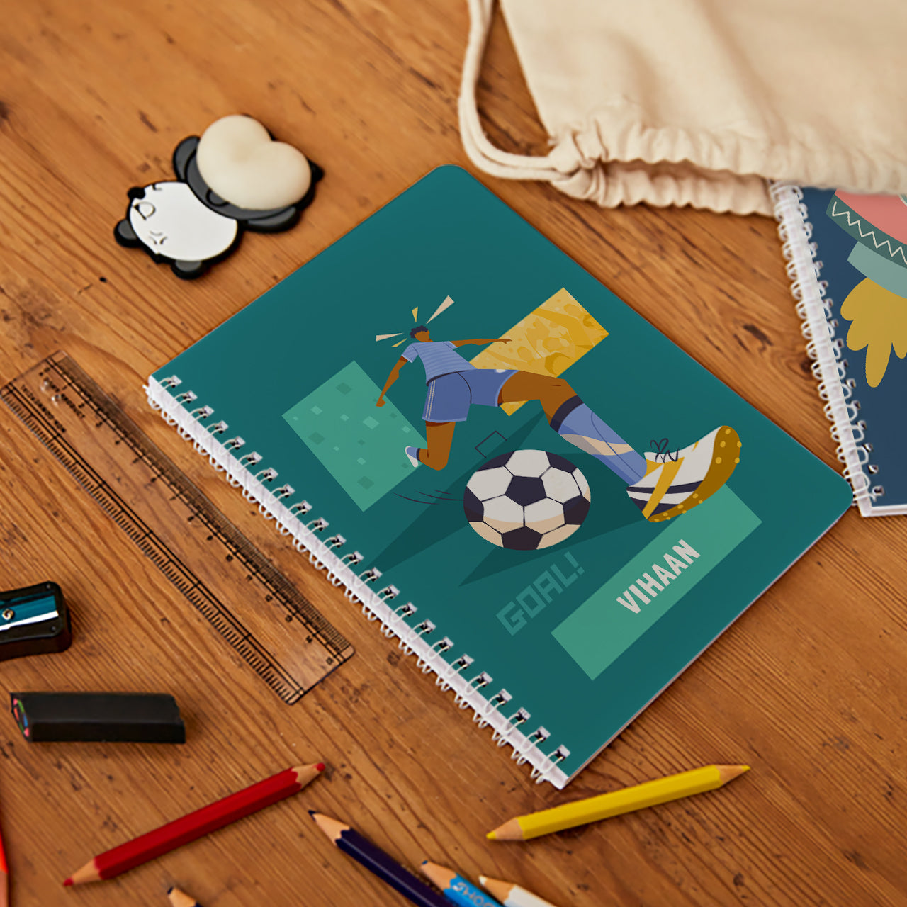 Personalised Spiral Notebook - Football Goals, Boy