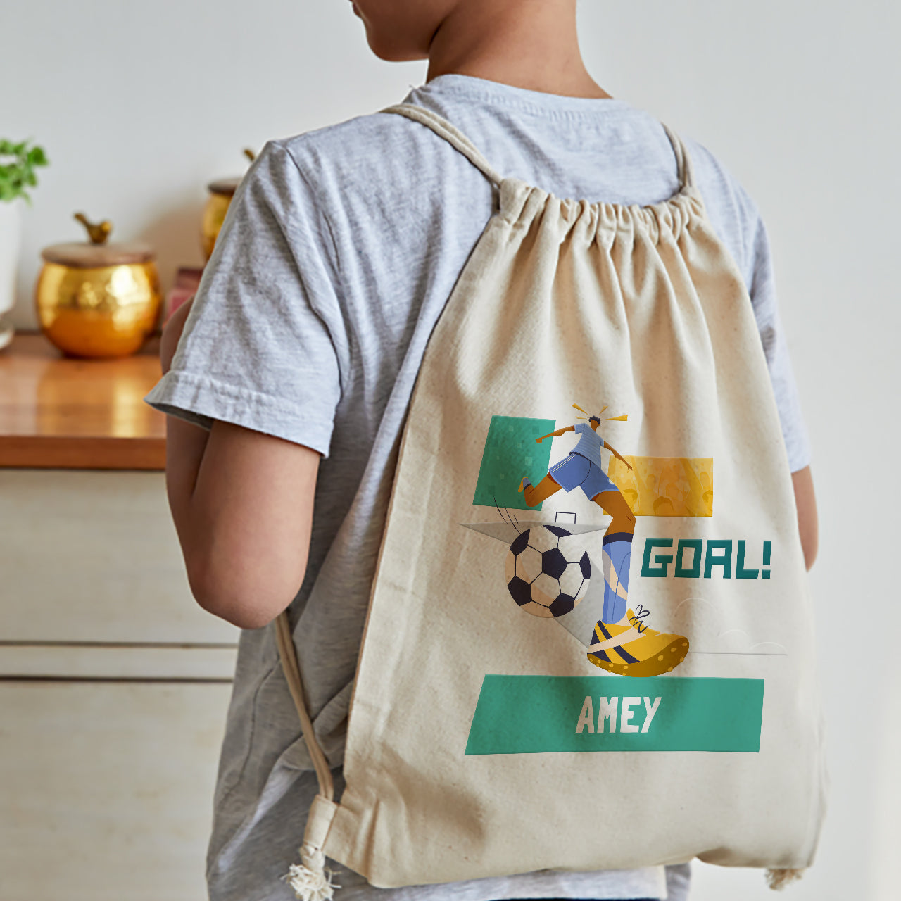 Personalised Drawstring Bag - Football Goals, Boy