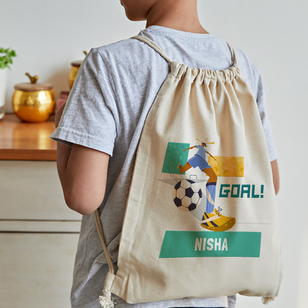 Personalised Drawstring Bag - Football Goals, Girl