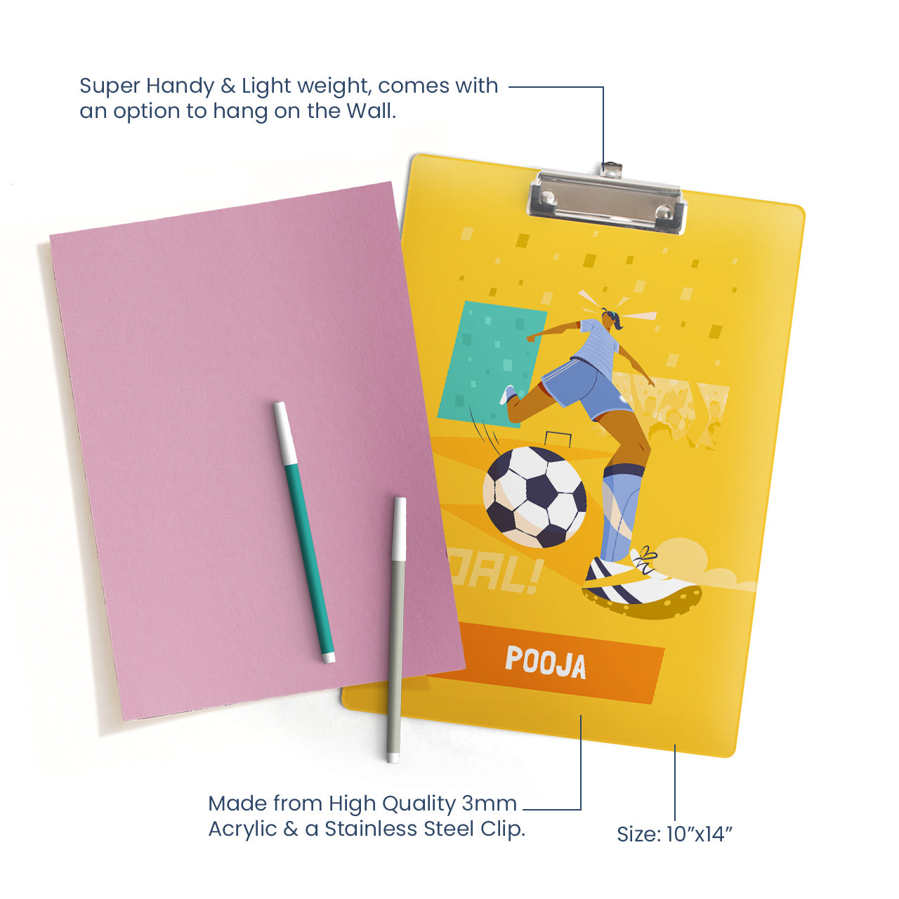 Personalised Clipboard - Football Goals, Girl
