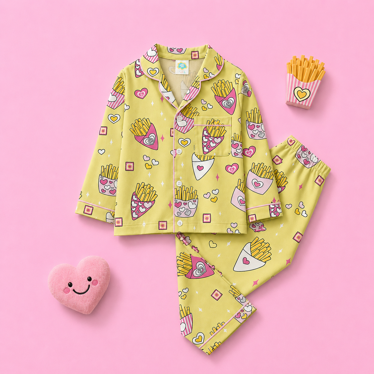 French Fries print pure cotton night suit for kids