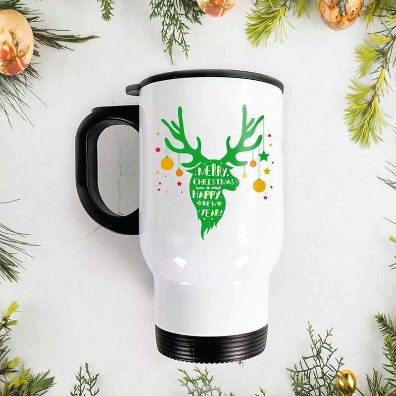 Steel Travel Mug -  Green Reindeer