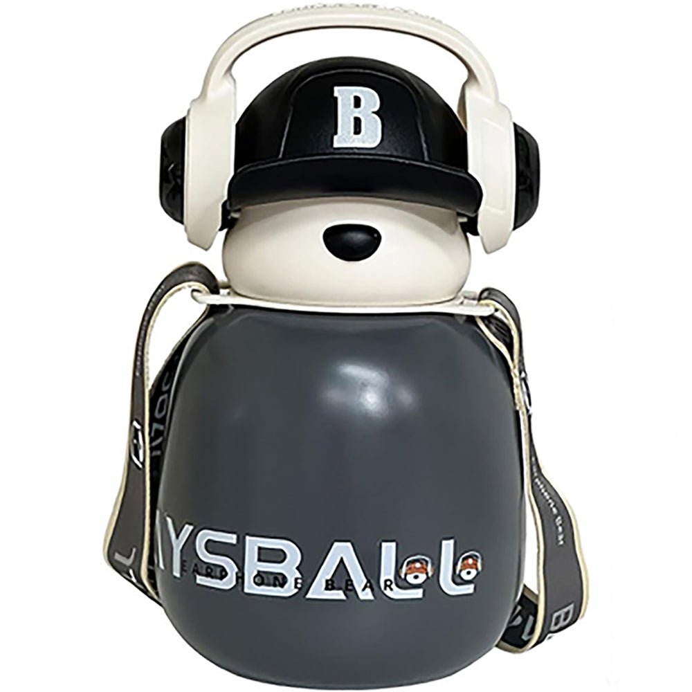 Grey Baseball Bear Kids Water Bottle, 460ml - Little Surprise BoxGrey Baseball Bear Kids Water Bottle, 460ml