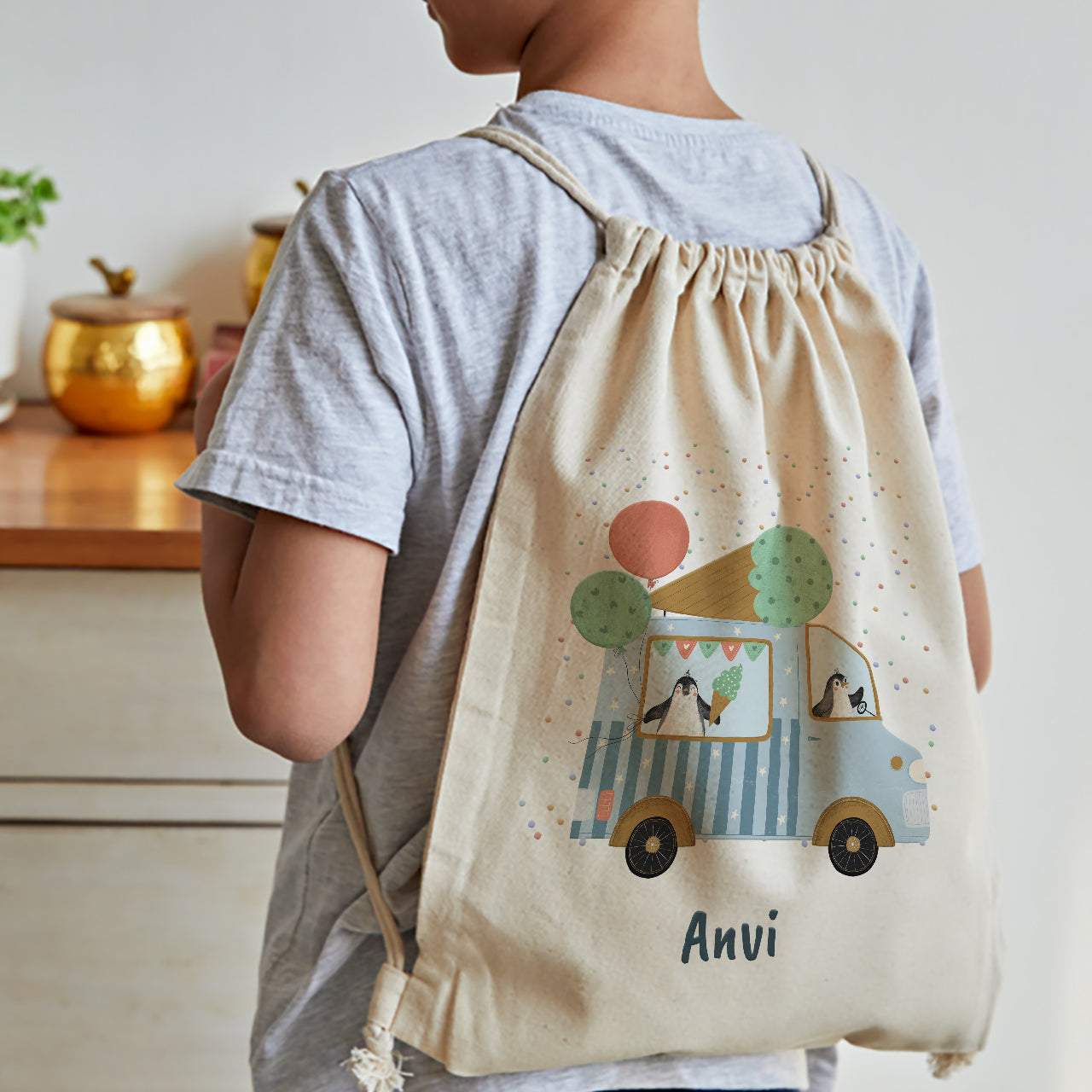 Personalised Drawstring Bag - Ice Cream Fun