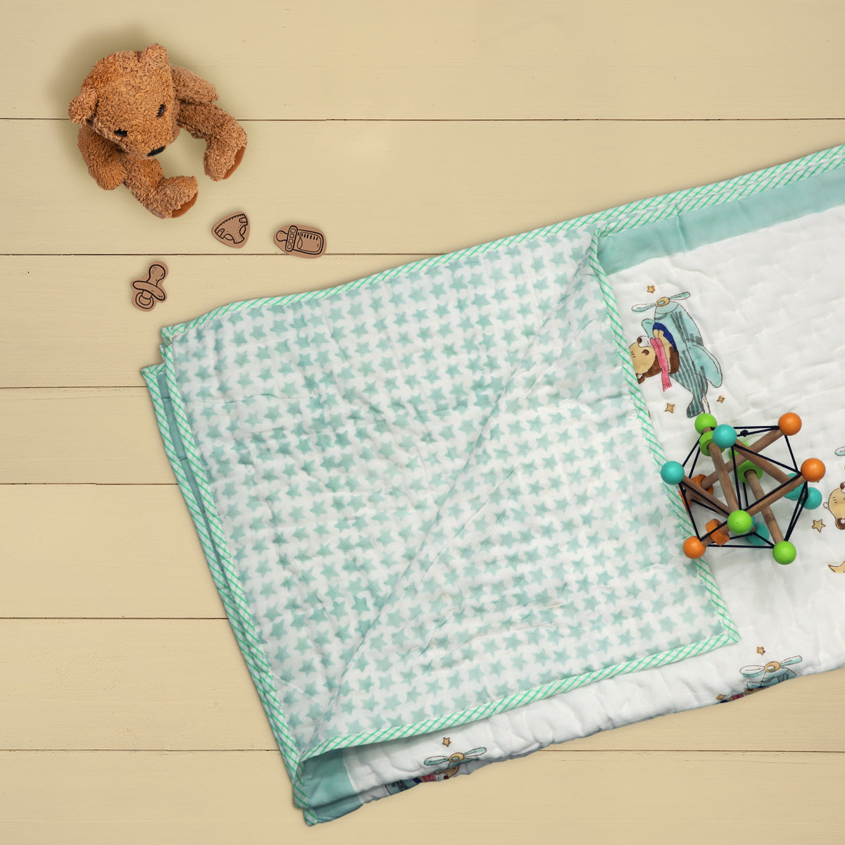 Kicks & Crawl - Bears And Stars Quilted Thick Blanket