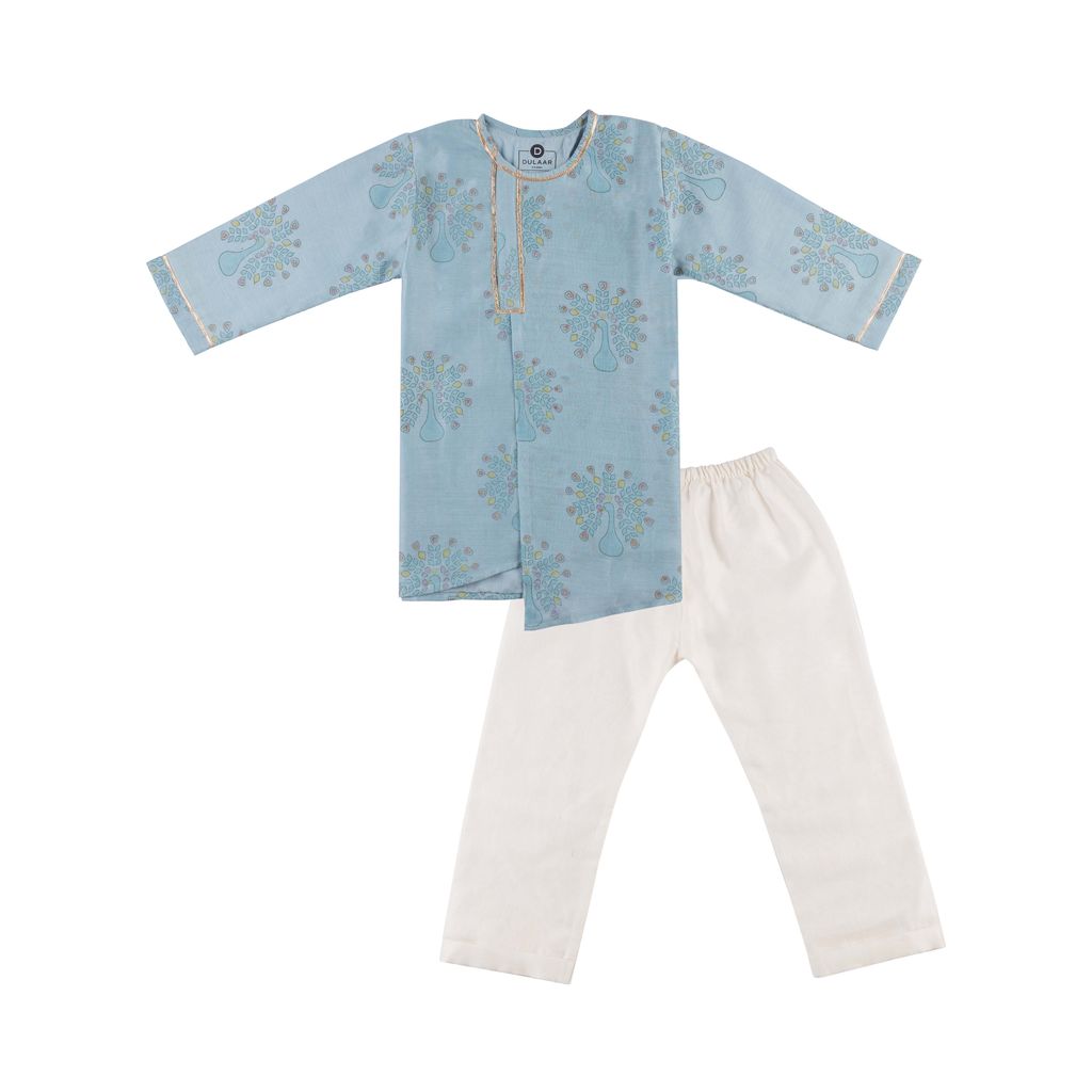 Chanderi Kurta Pyjama Set | Hand-Block Printed (Gota Work)